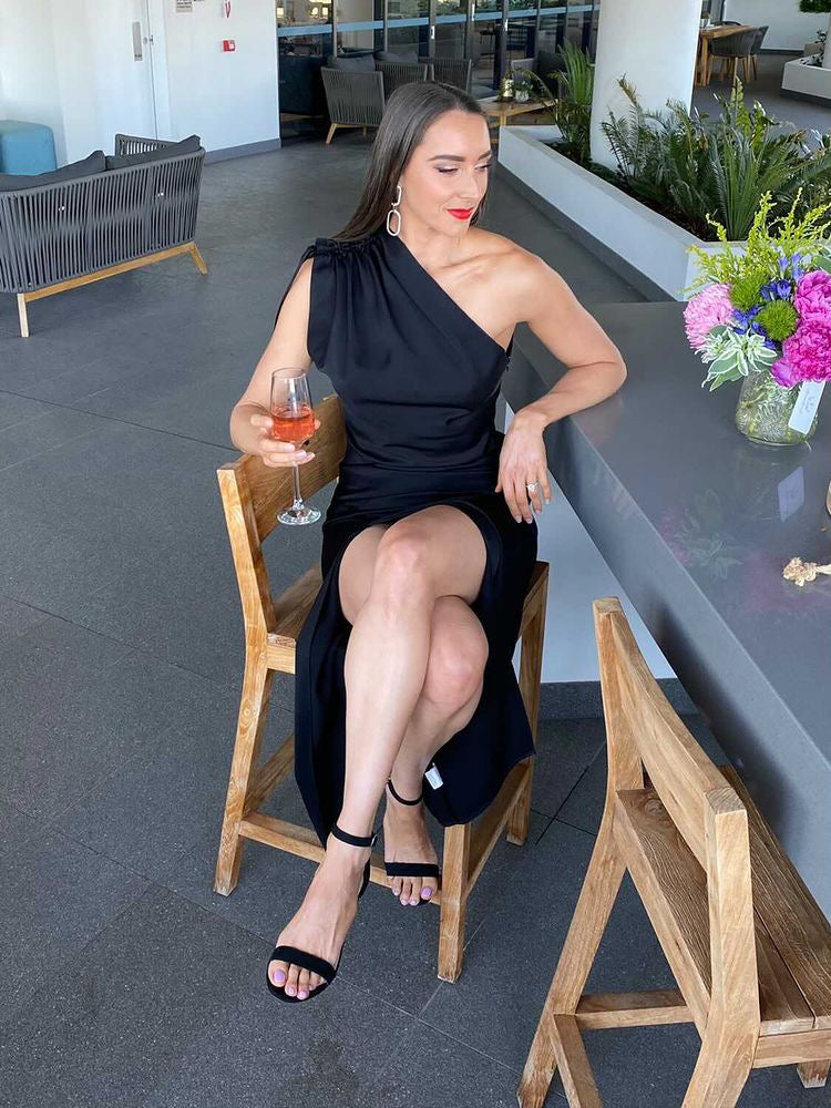 Sliced Out Asymmetric Dress - Black