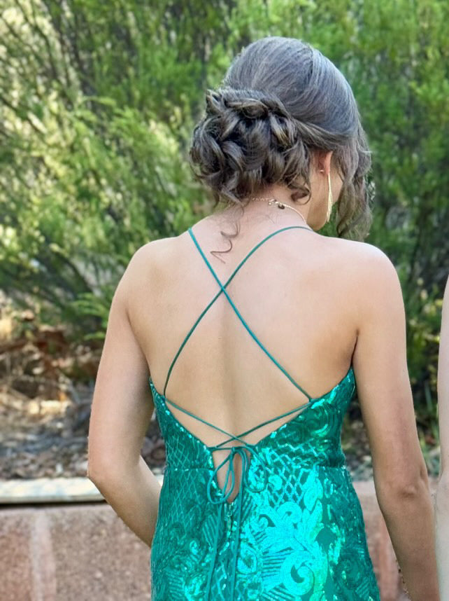 Mia Lace Up Gown - Emerald Sequin