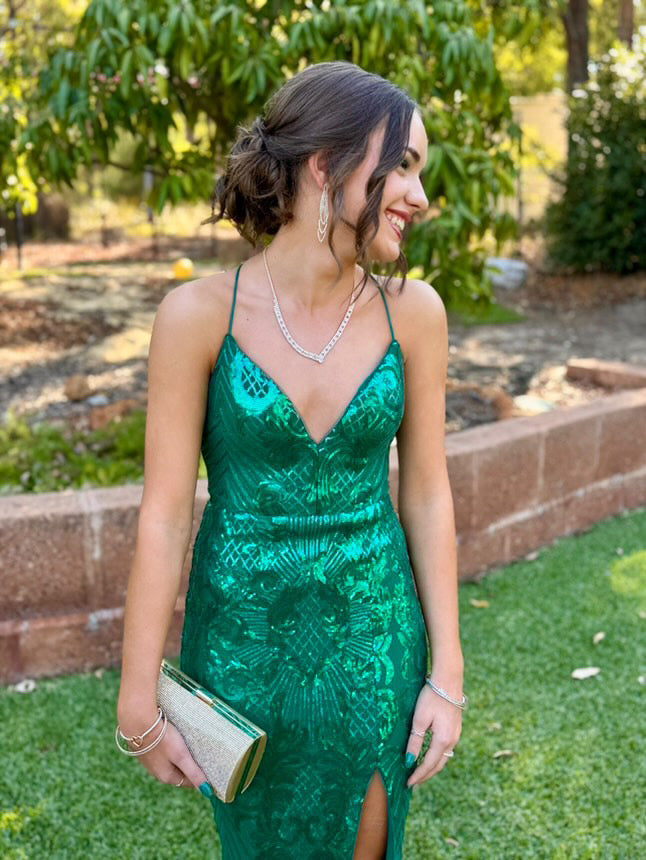Mia Lace Up Gown - Emerald Sequin