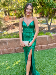 Mia Lace Up Gown - Emerald Sequin