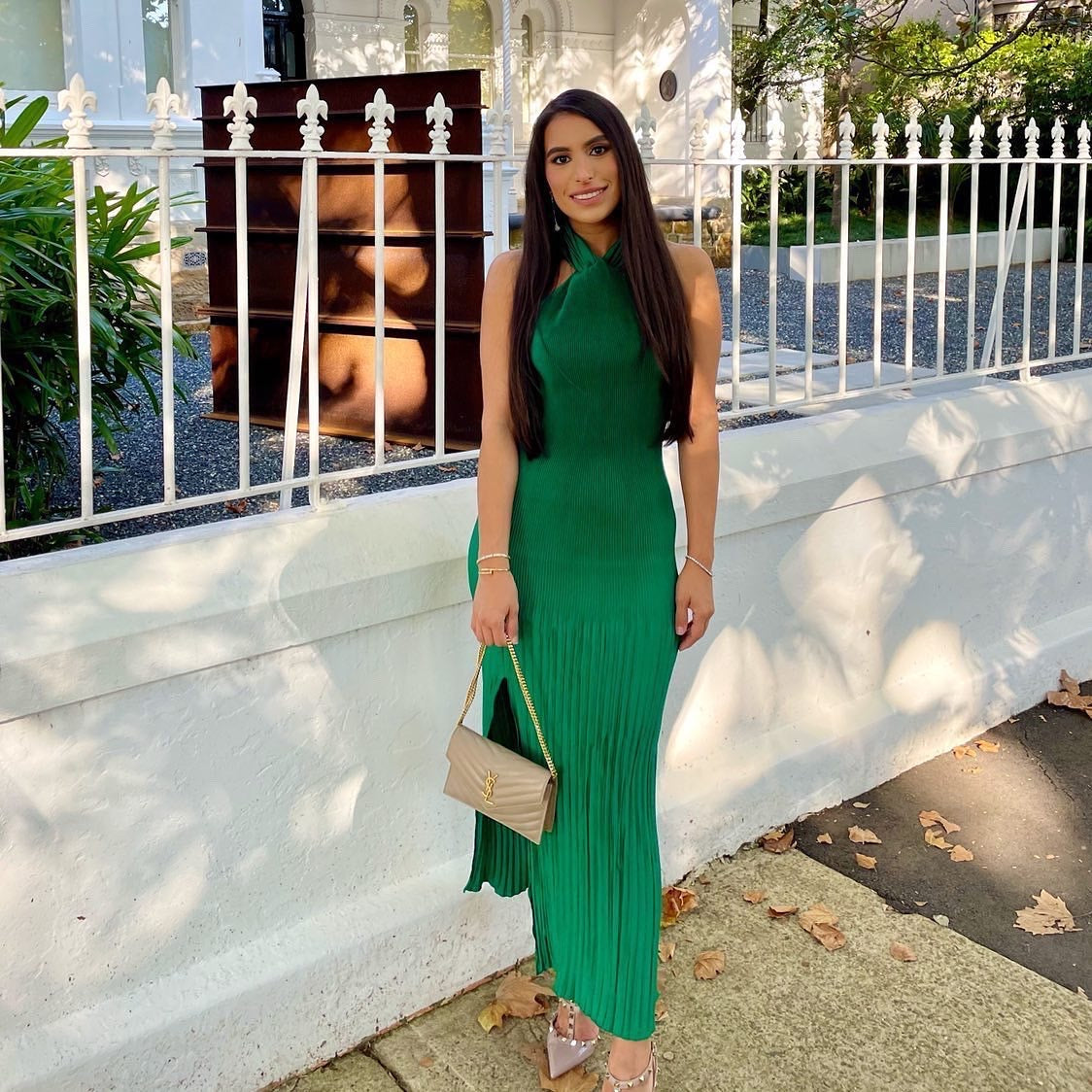 Soiree Pleated Halter Dress - Emerald