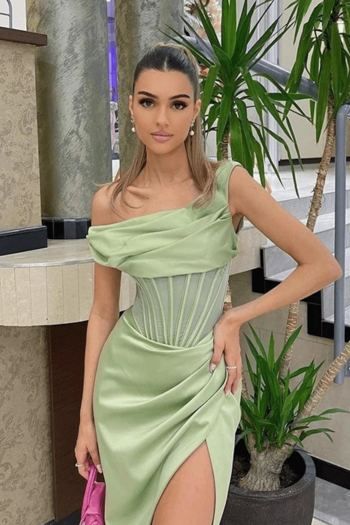 Lulu Drape Corset Dress - Pistachio