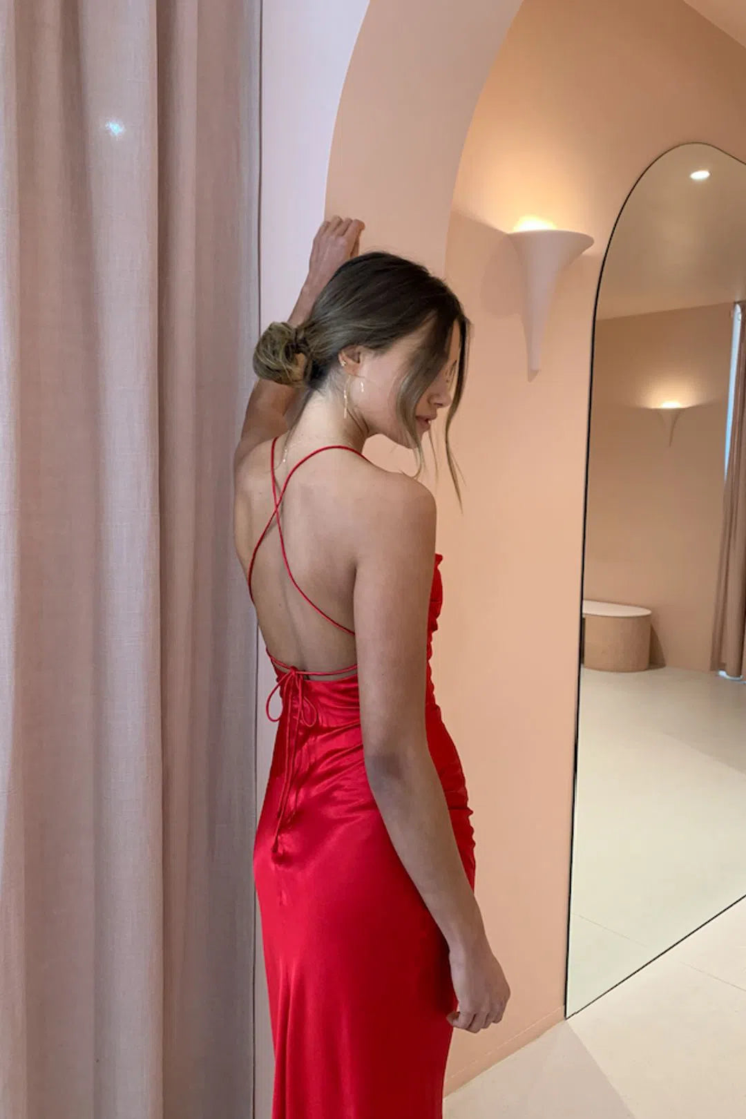Wright Ruched Backless Slip - Red