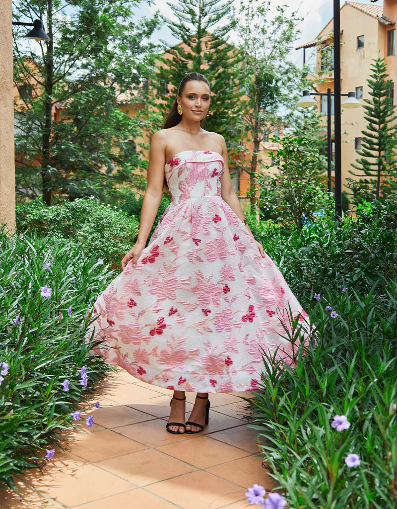 Alanna Jacquard A Line Dress - Pink