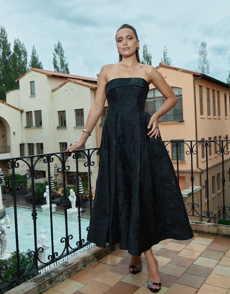 Alanna Jacquard A Line Dress - Black