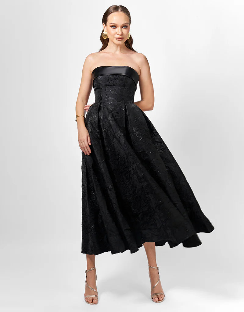 Alanna Jacquard A Line Dress - Black