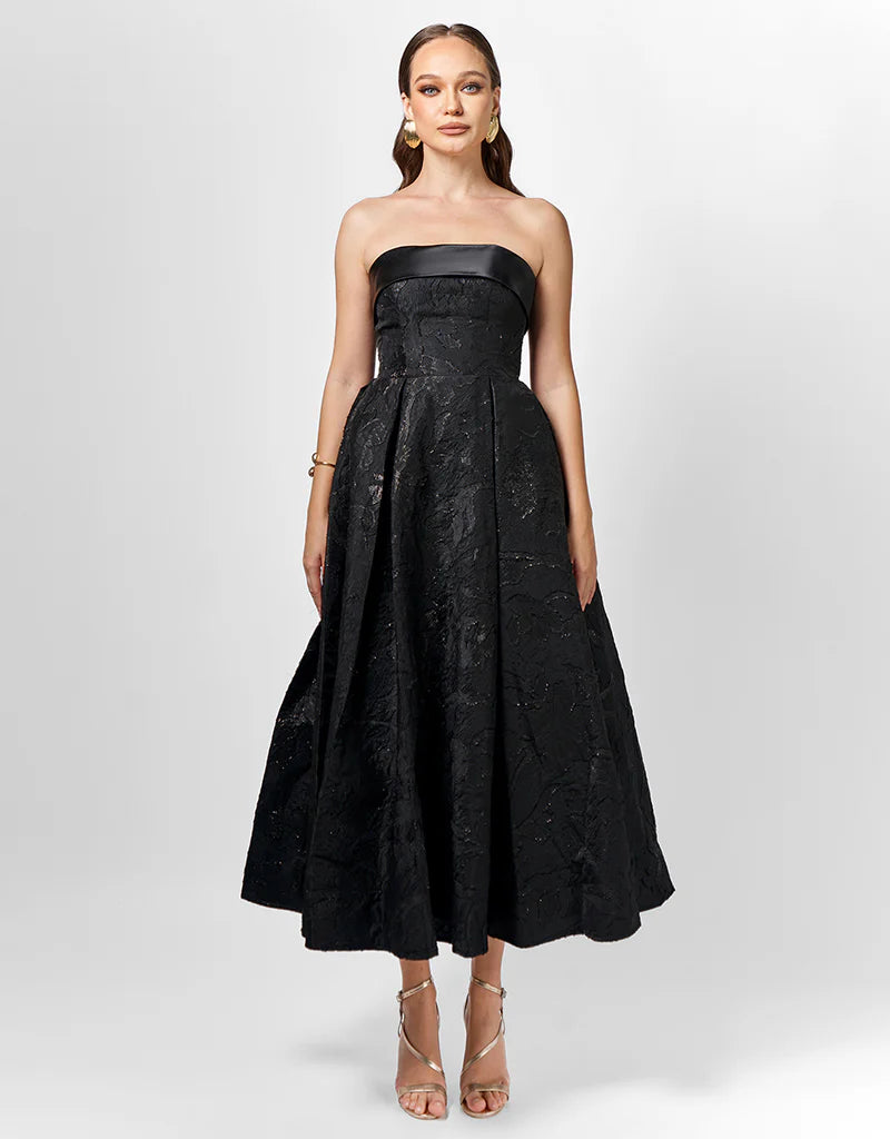 Alanna Jacquard A Line Dress - Black