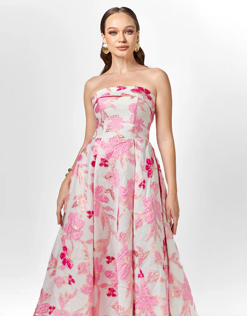 Alanna Jacquard A Line Dress - Pink