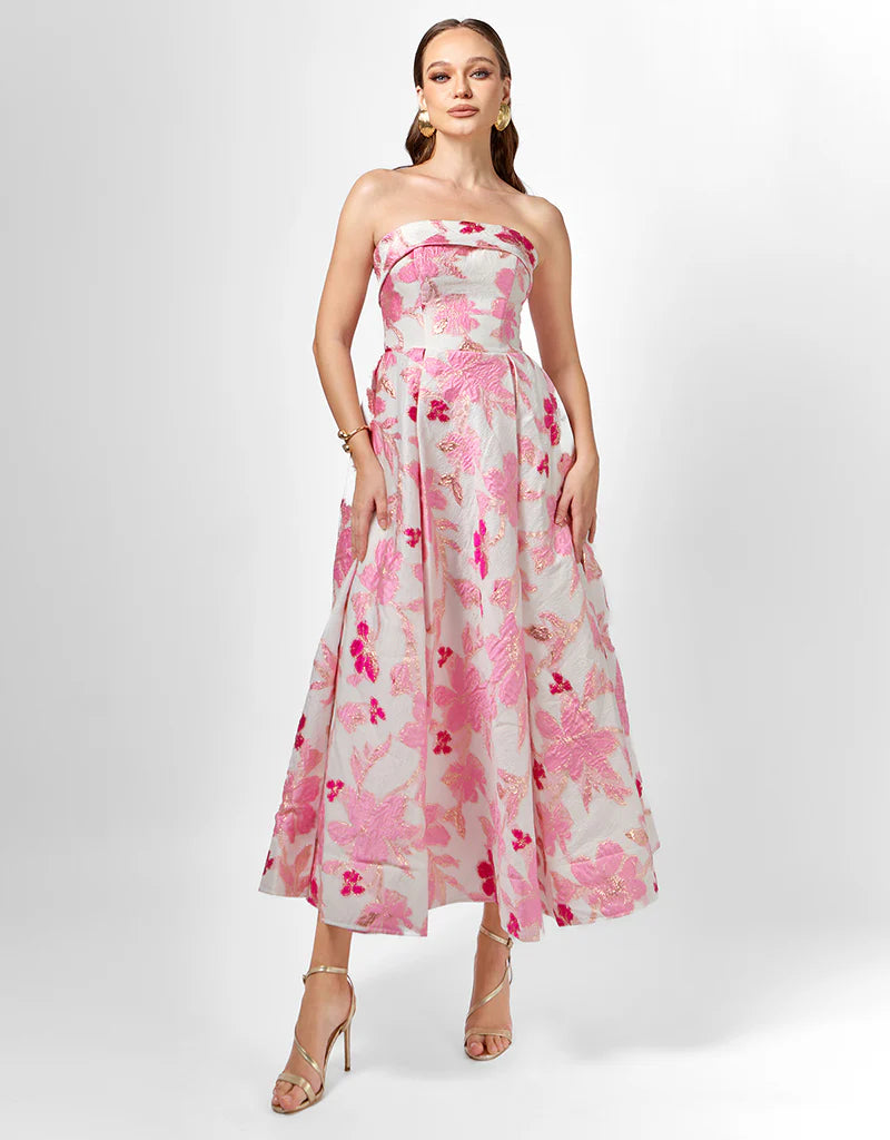 Alanna Jacquard A Line Dress - Pink