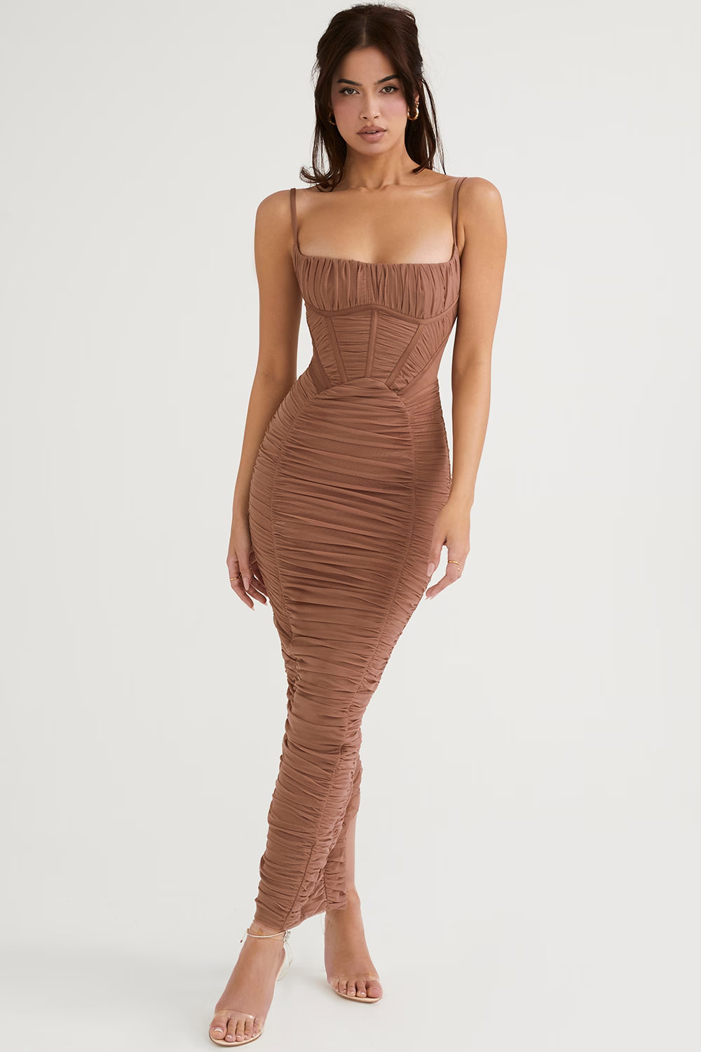 Lilian Mocha Corset Maxi Dress - Mocha