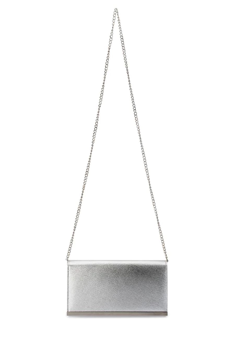 Maddie Metallic Embossed Foldover Clutch - Silver