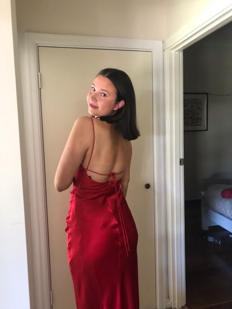 Wright Ruched Backless Slip - Red