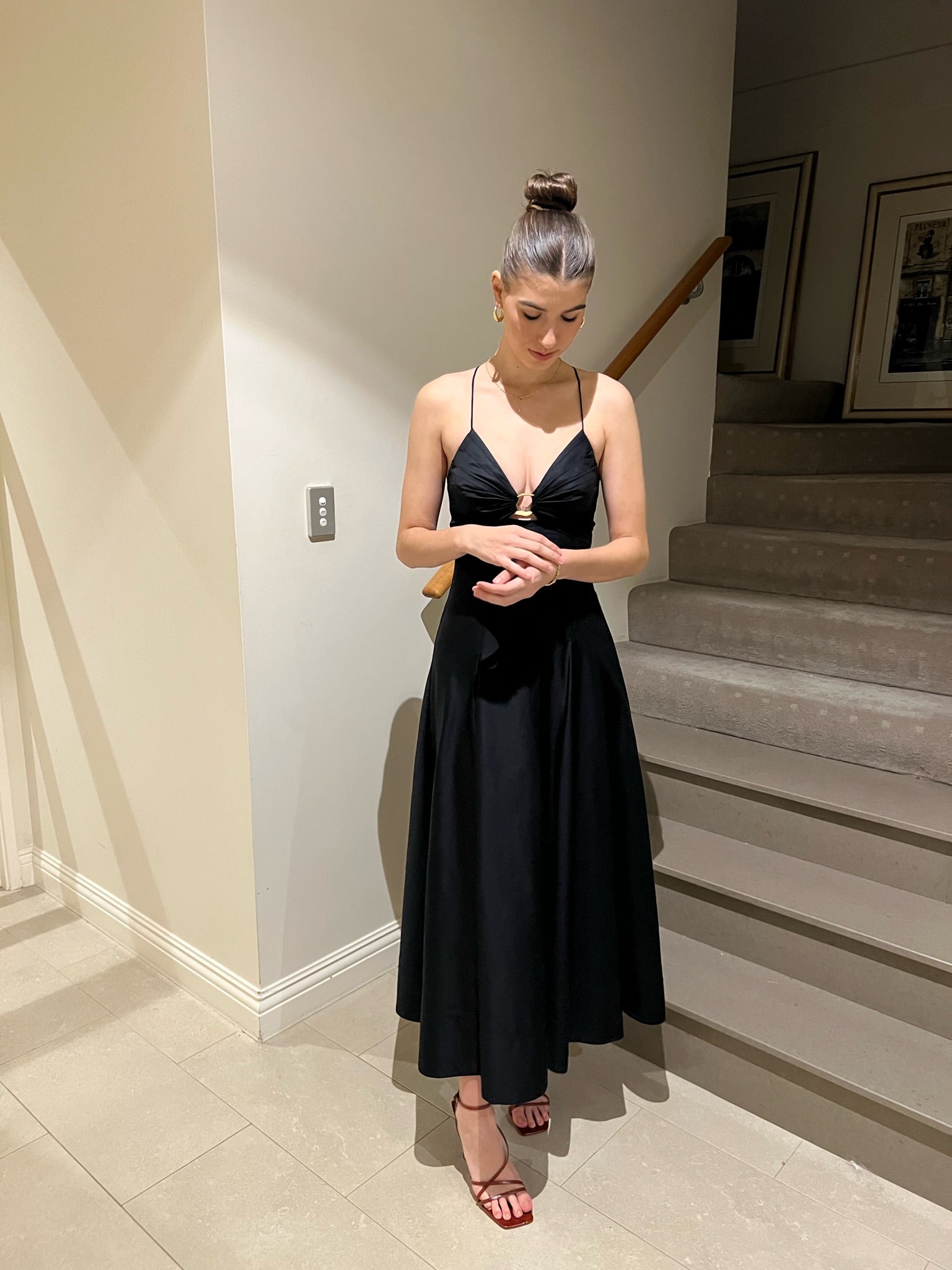 Solstice Strappy Ring Midi Dress - Black
