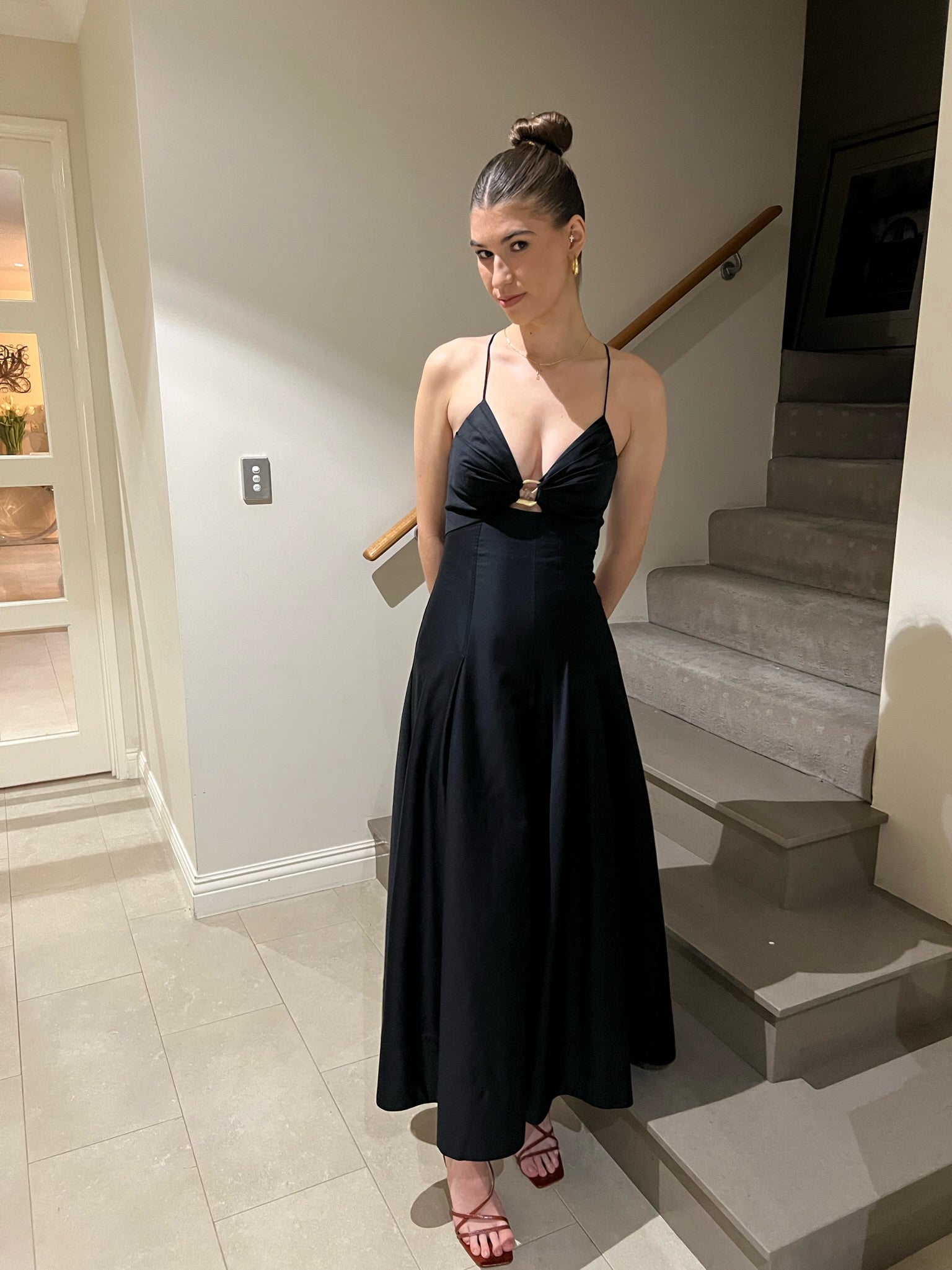 Solstice Strappy Ring Midi Dress - Black
