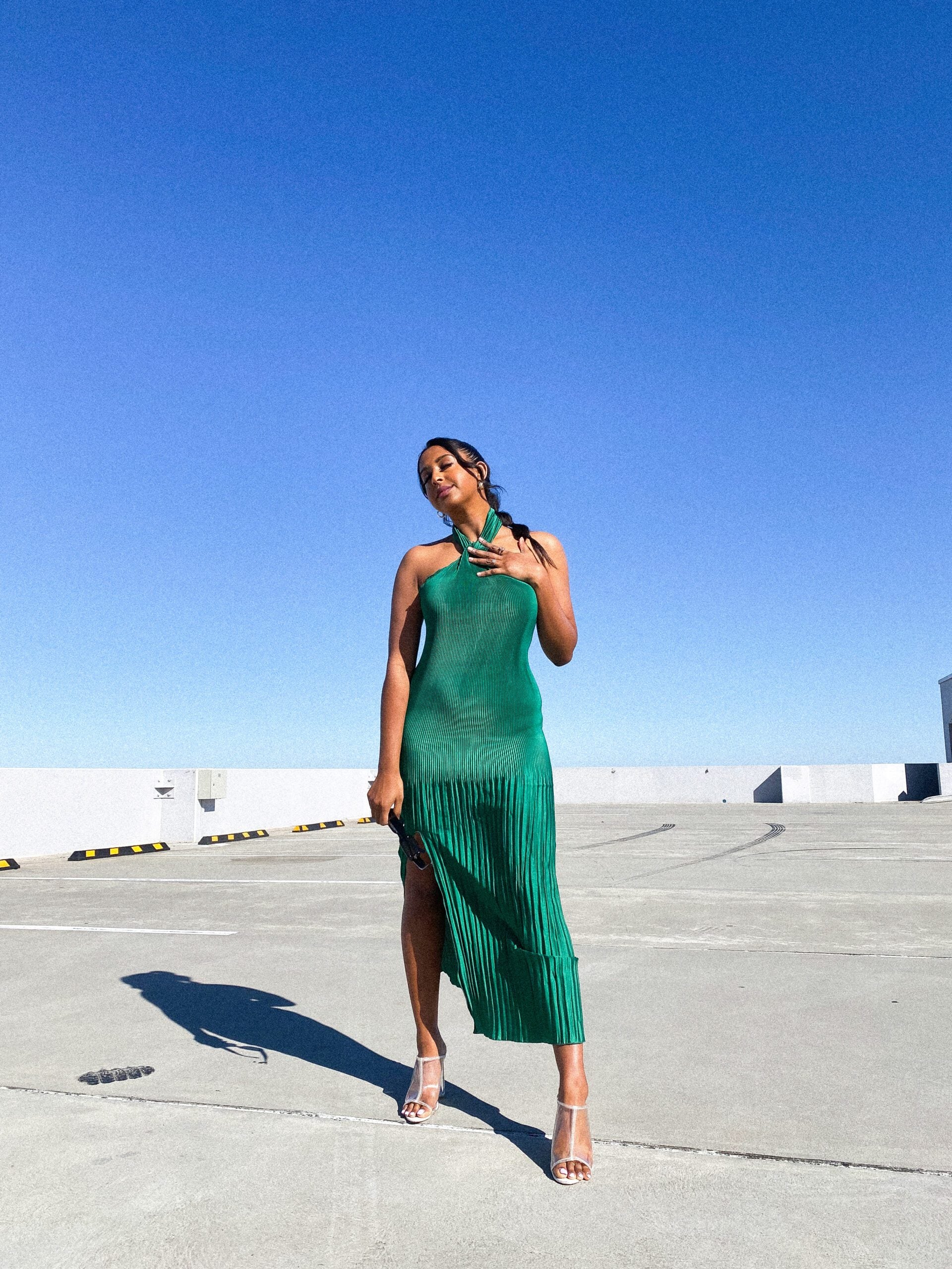 Soiree Pleated Halter Dress - Emerald