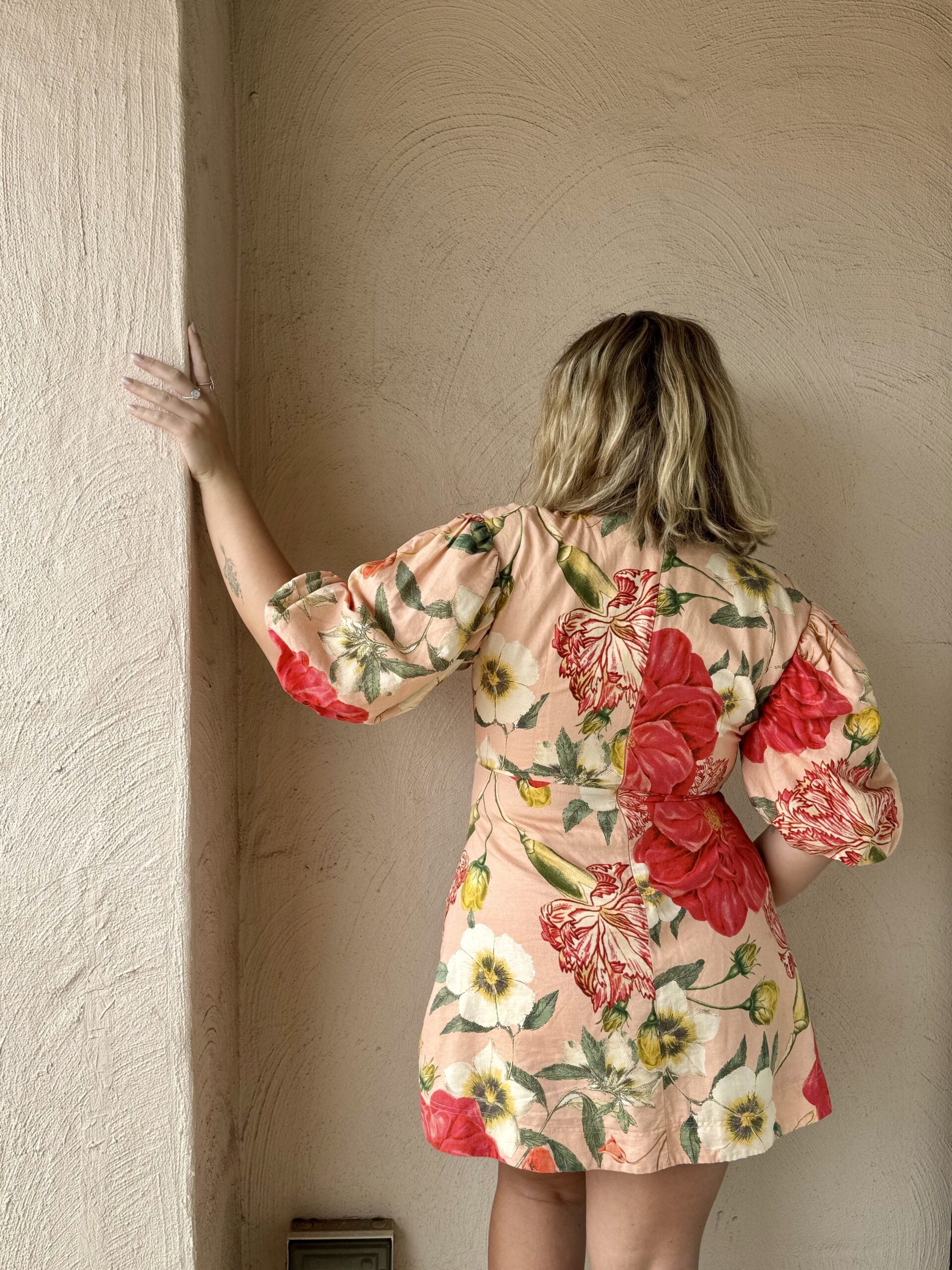 Gathered Neckline Mini Dress - Raspberry Punch Floral