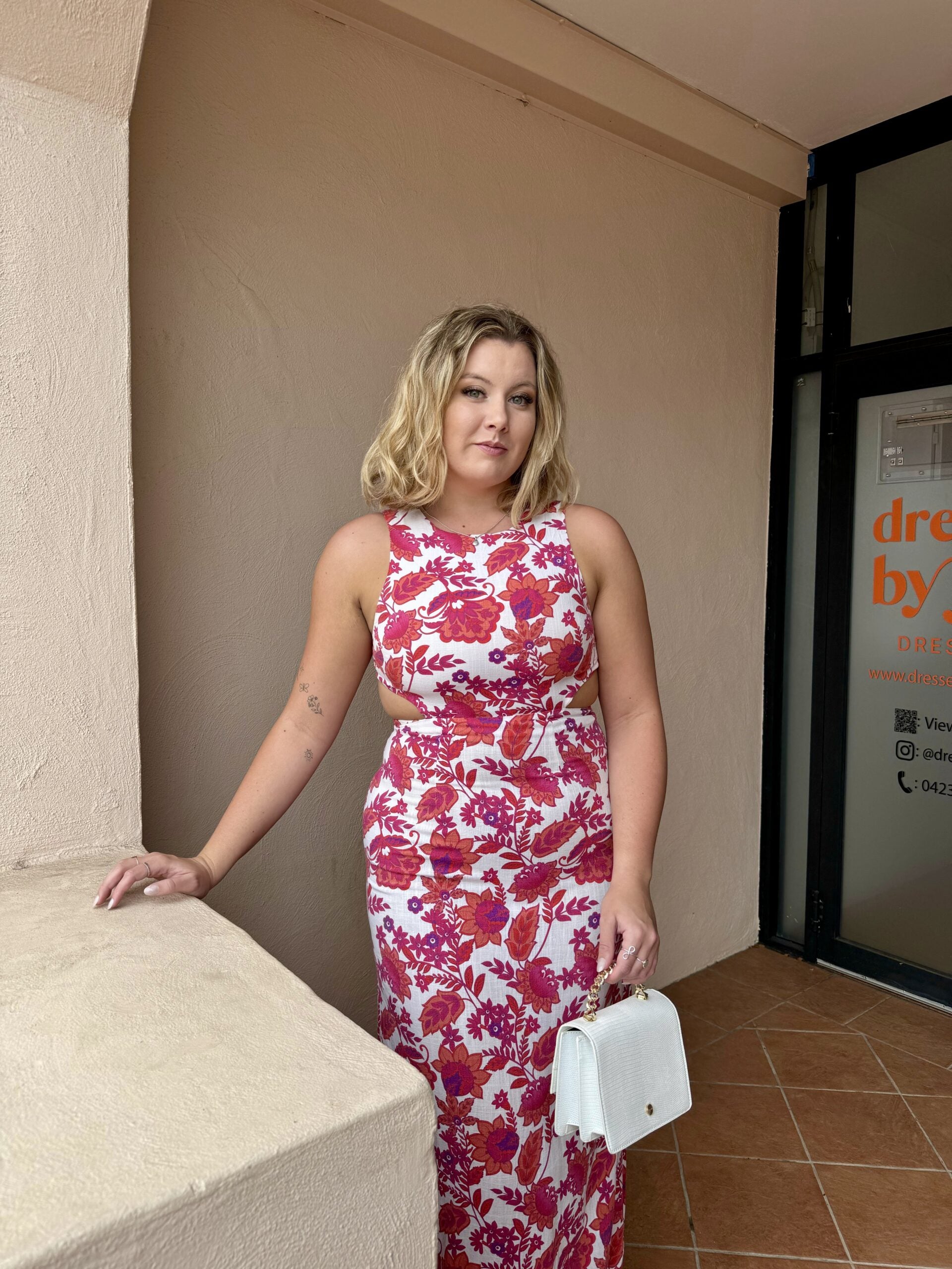 Audrey Cut Out Dress - Magenta Floral