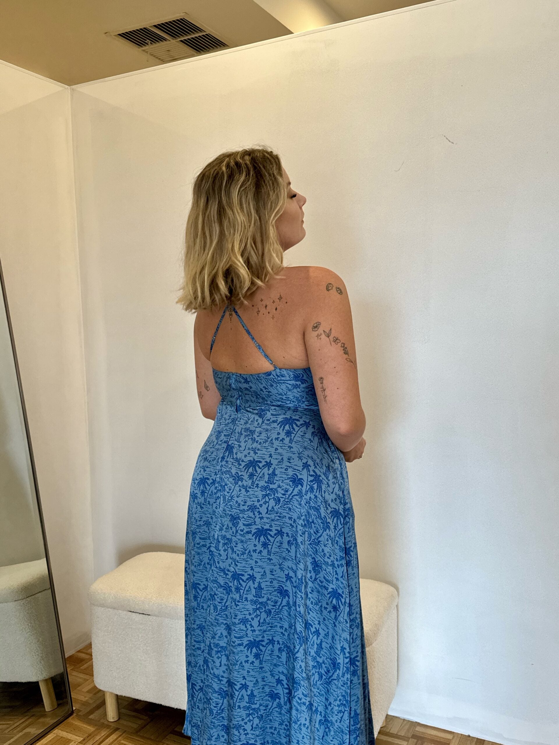 Silk Tropical Strappy Dress - Azure