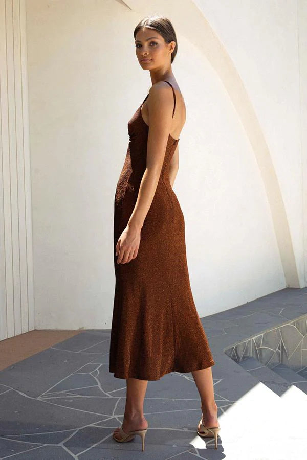 Josette Midi Dress - Bronze Sparkle