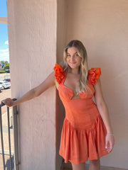 Simone Frill Sleeve Mini Dress - Orange