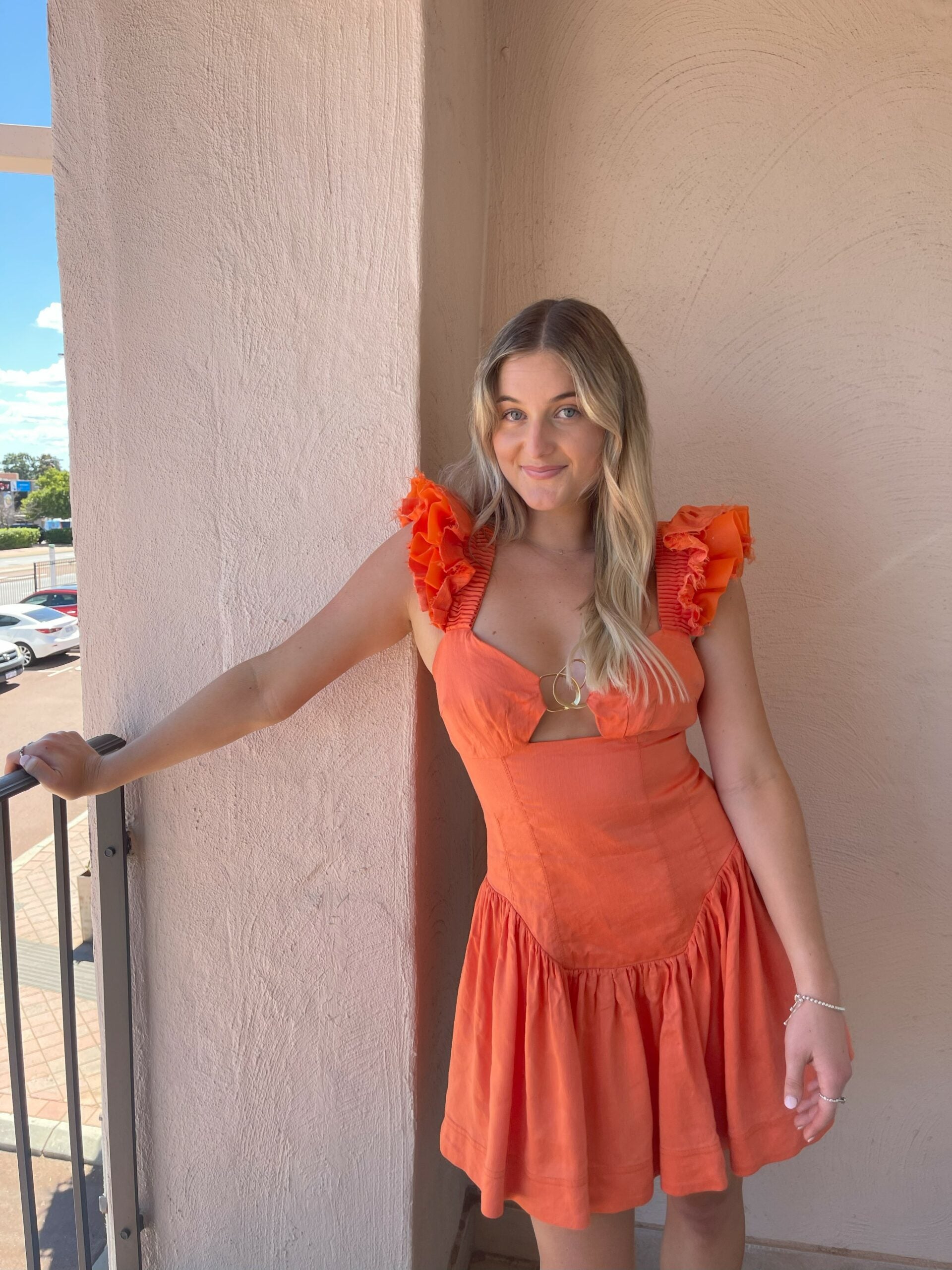 Simone Frill Sleeve Mini Dress - Orange