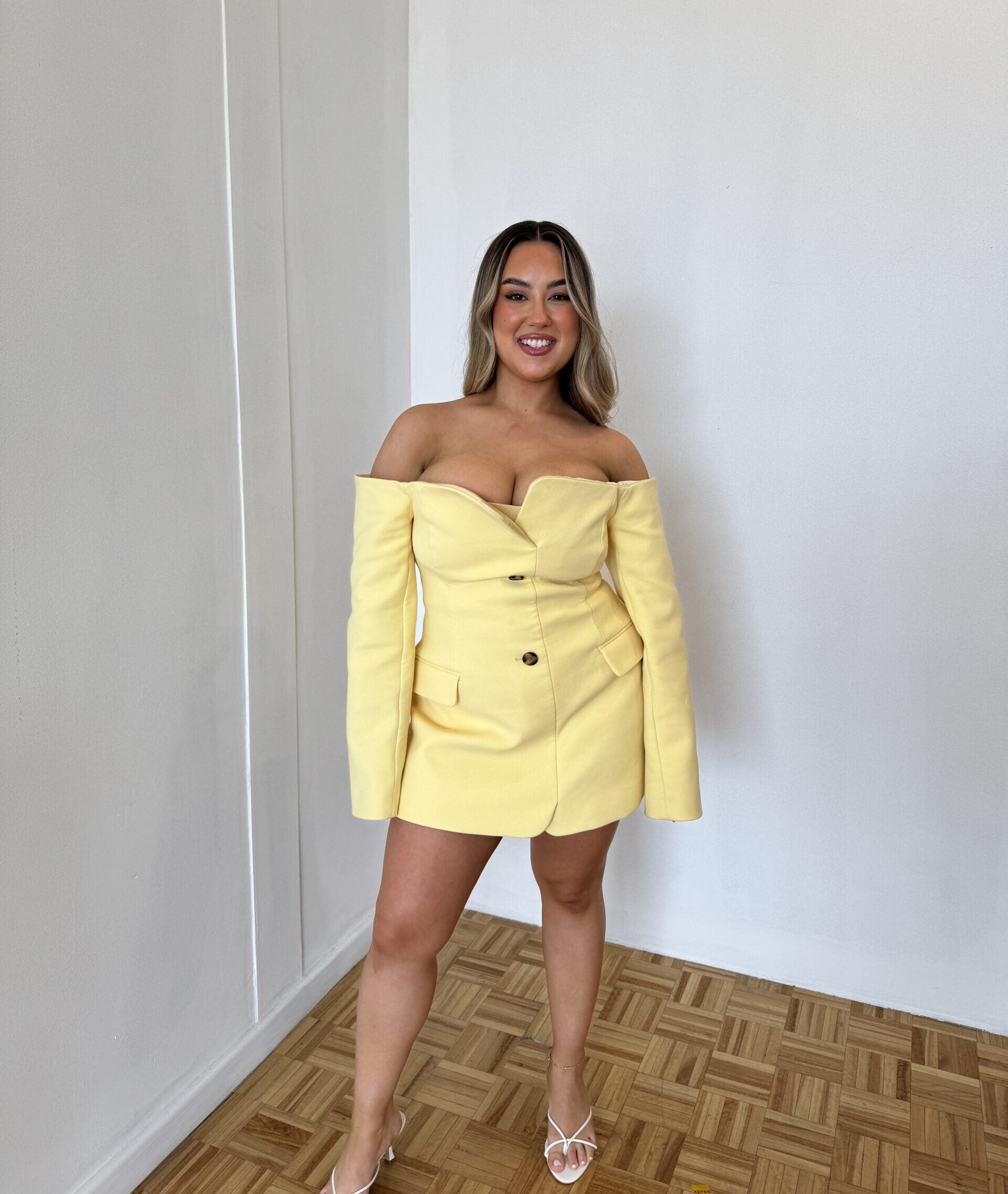 Sandrine Tailored Mini Dress - Yellow
