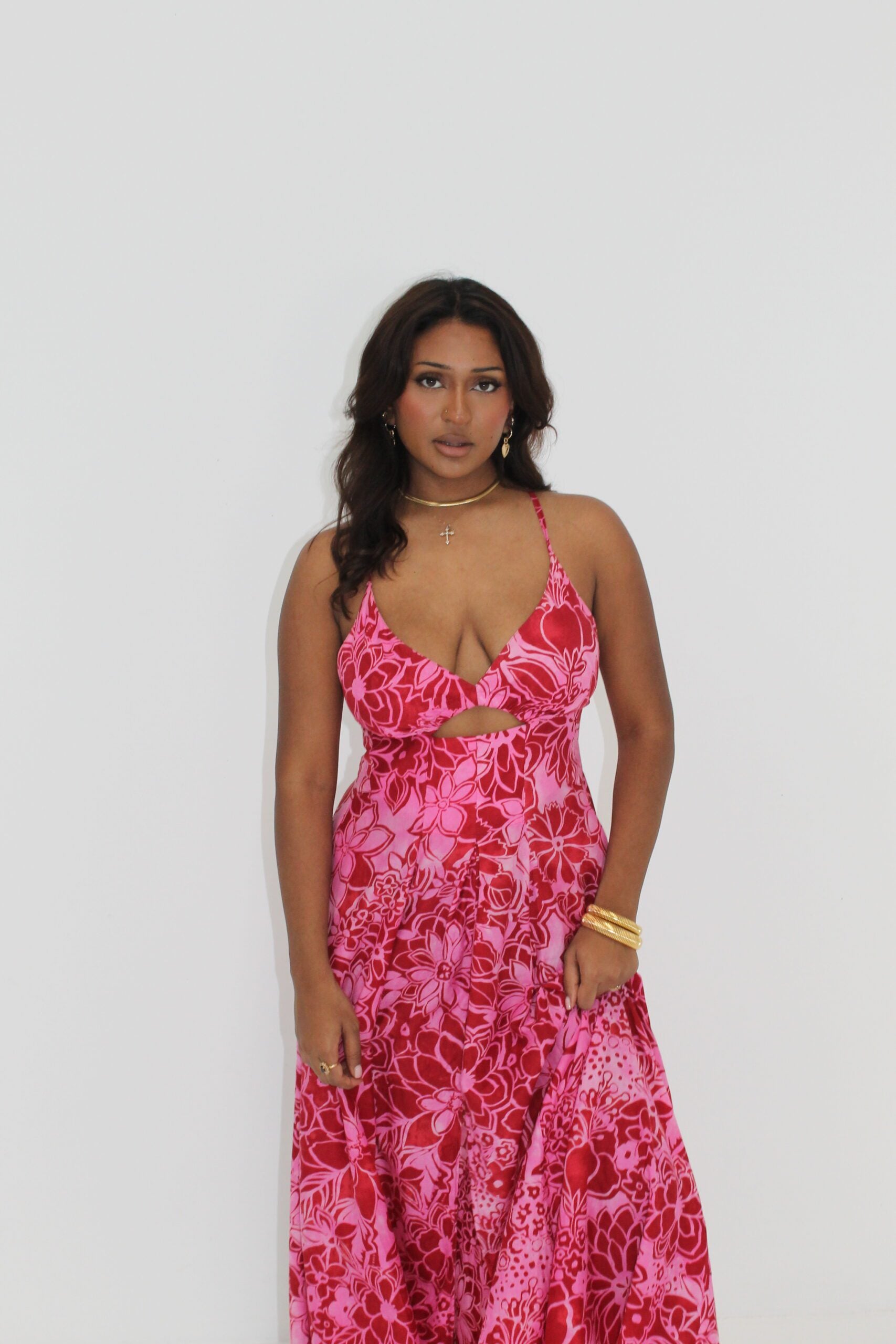 Silk Cotton Strappy Dress - Raspberry