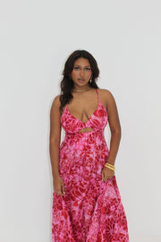 Silk Cotton Strappy Dress - Raspberry