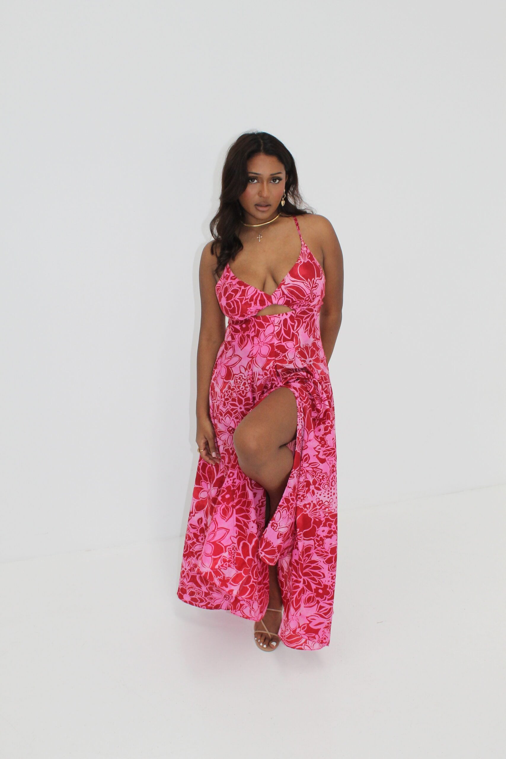 Silk Cotton Strappy Dress - Raspberry