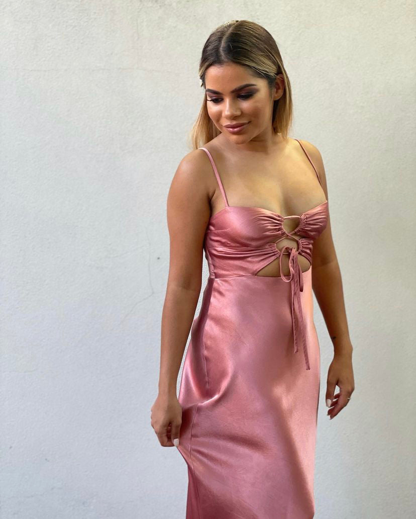 Eloise Lace Up Midi Dress - Antique Rose