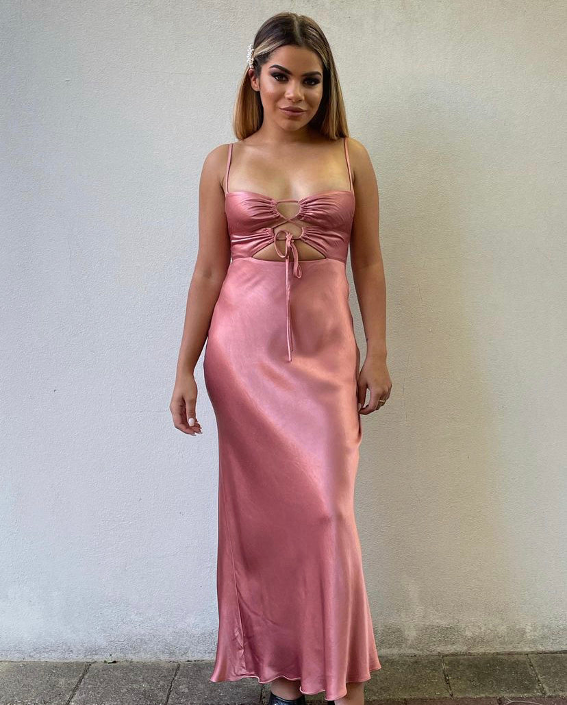 Eloise Lace Up Midi Dress - Antique Rose