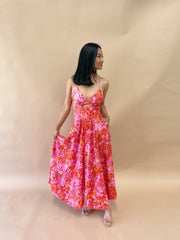 Silk Cotton Strappy Dress - Tangerine