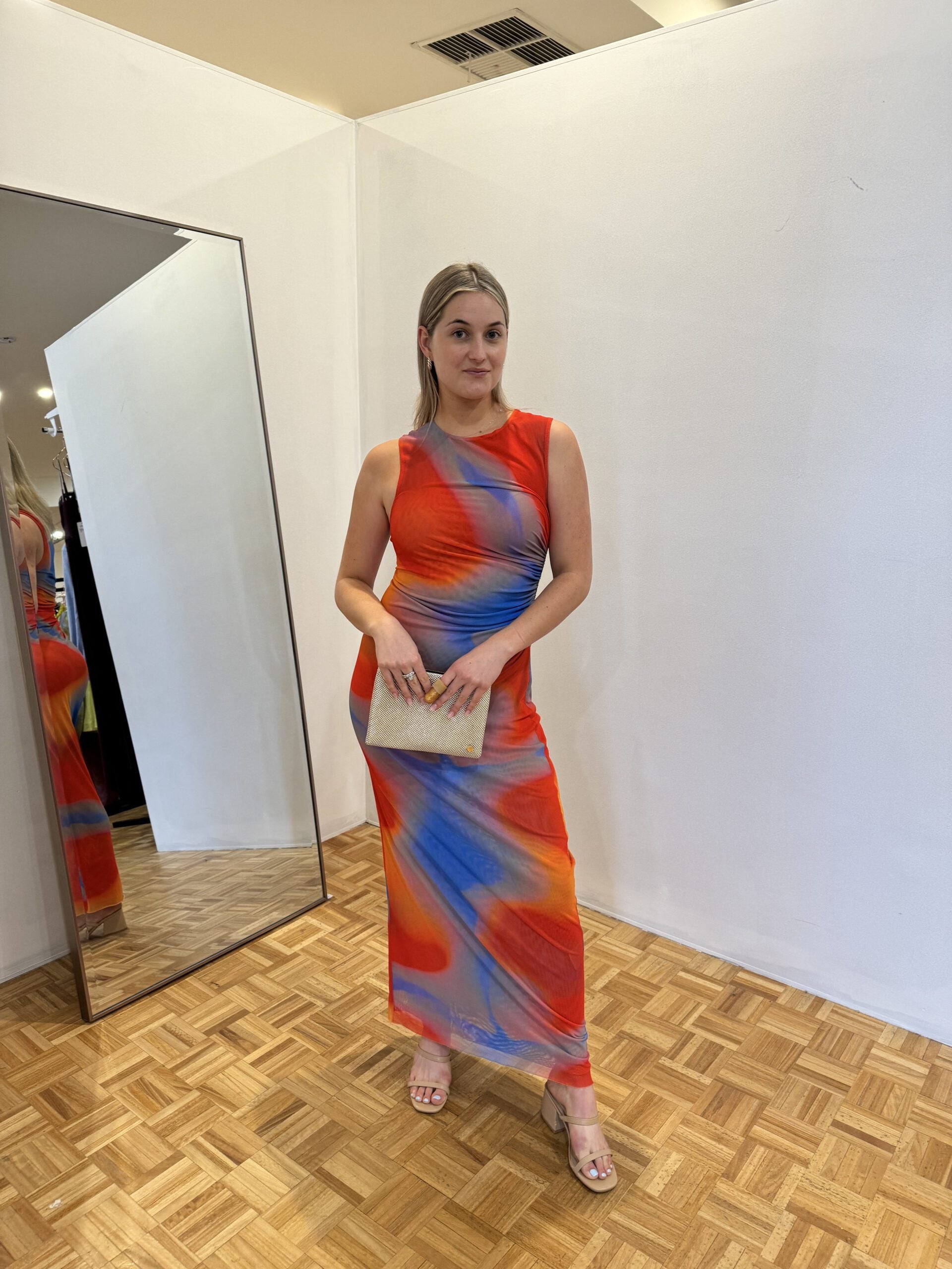 Italian Watercolour Print Dress - Blue/Red