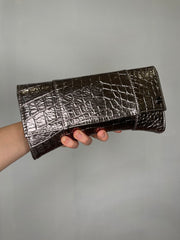 Tash Curved Clutch - Gunmetal