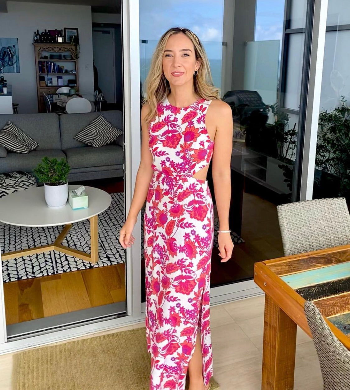 Audrey Cut Out Dress - Magenta Floral