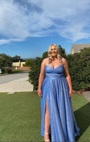 Lainey Glitter Gown - Cornflower Blue