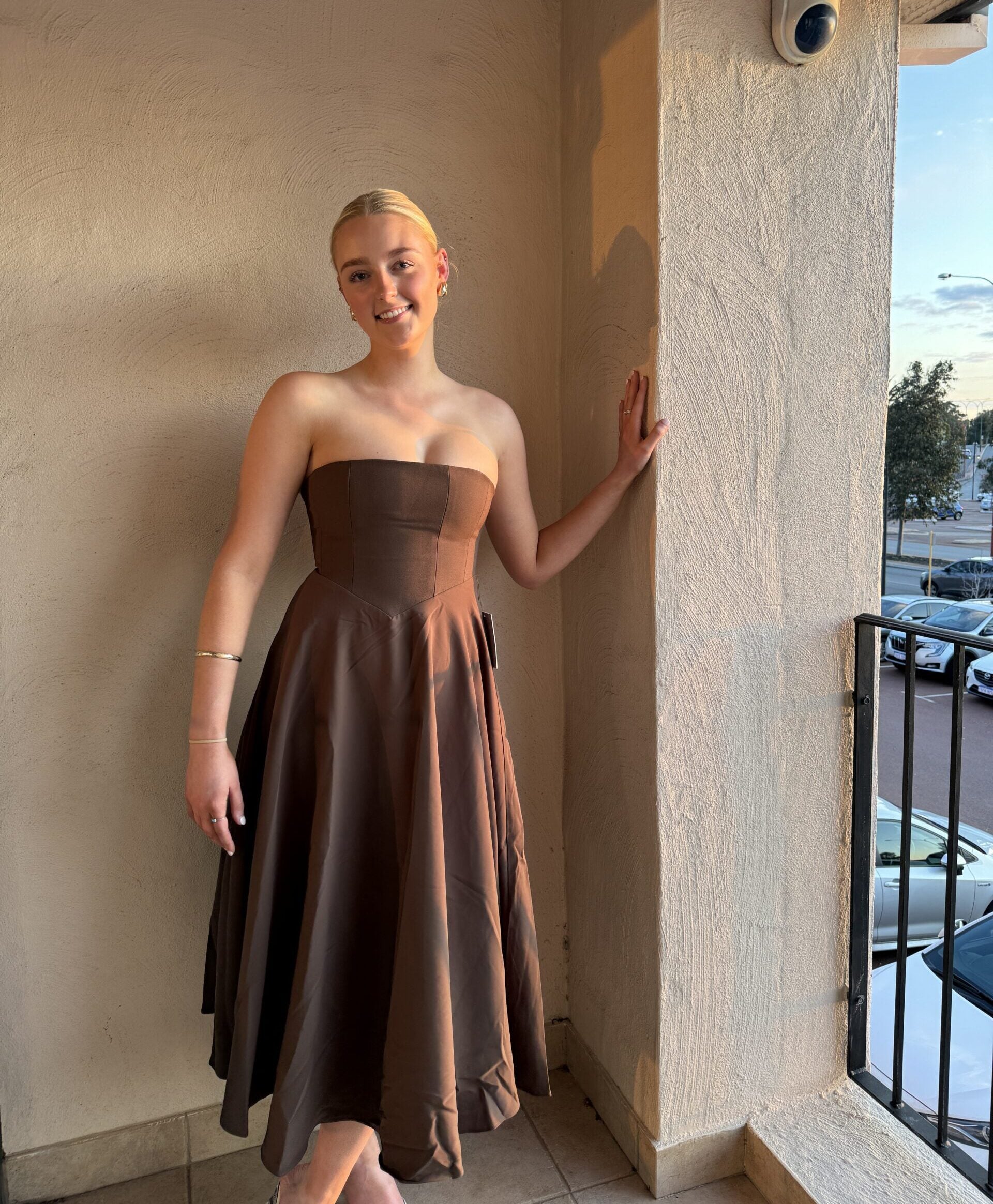 Ultimate Muse Strapless Midi Dress - Brown