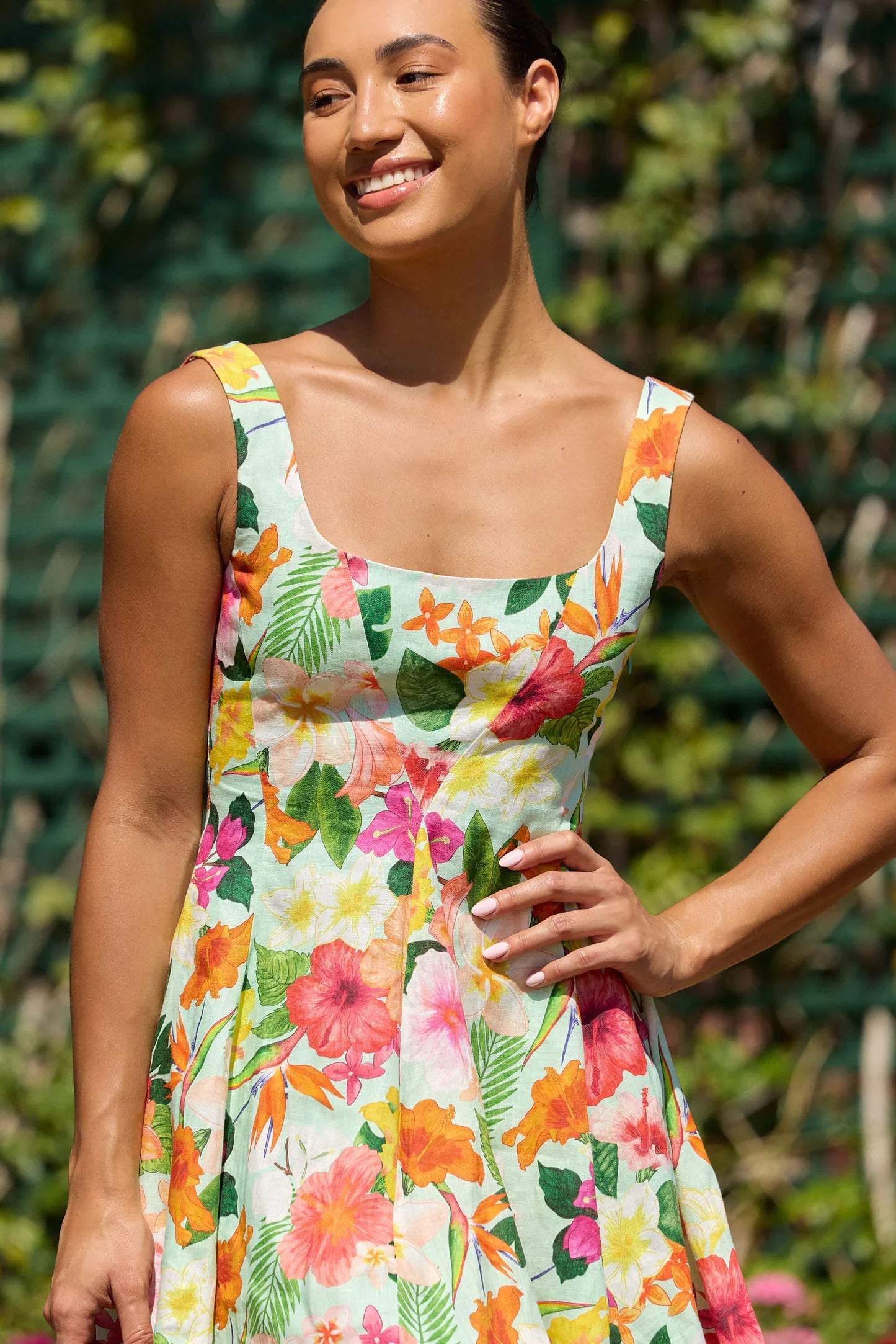 Godet Mini Dress - Hibiscus