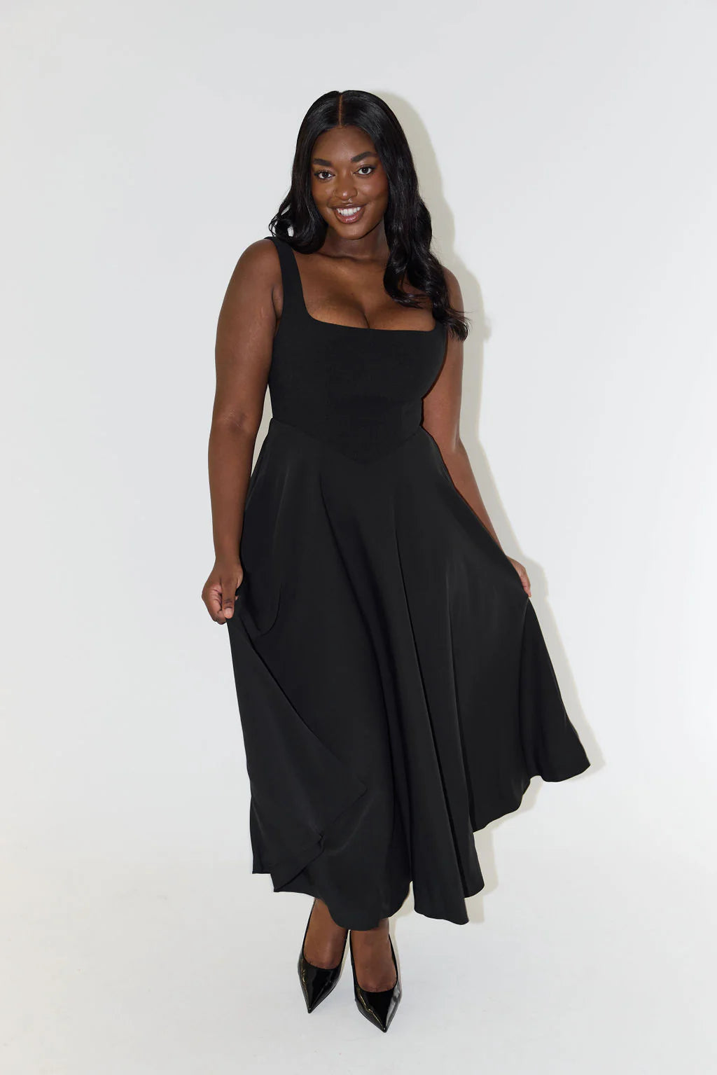 Ultimate Muse Square Neck Midi Dress - Black