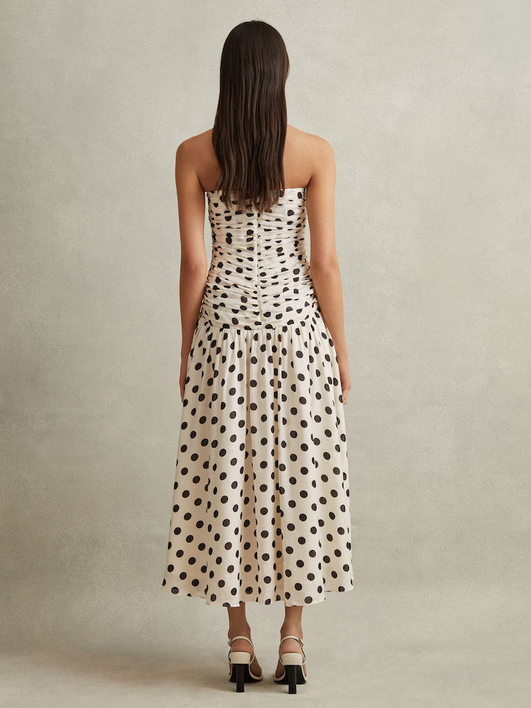 Rue Polka Dot Ruched Maxi Dress - White/Black