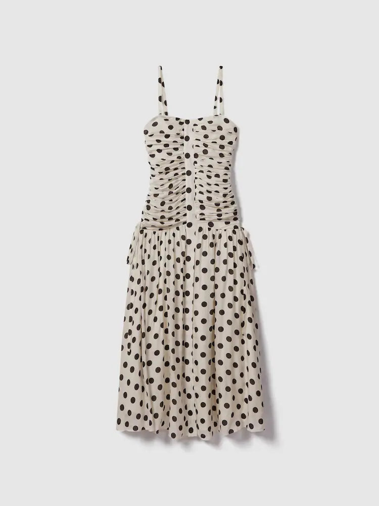 Rue Polka Dot Ruched Maxi Dress - White/Black