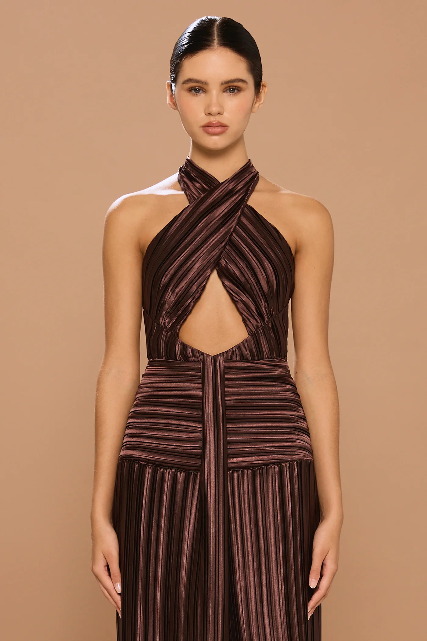 Ariana Plisse Dress - Chestnut