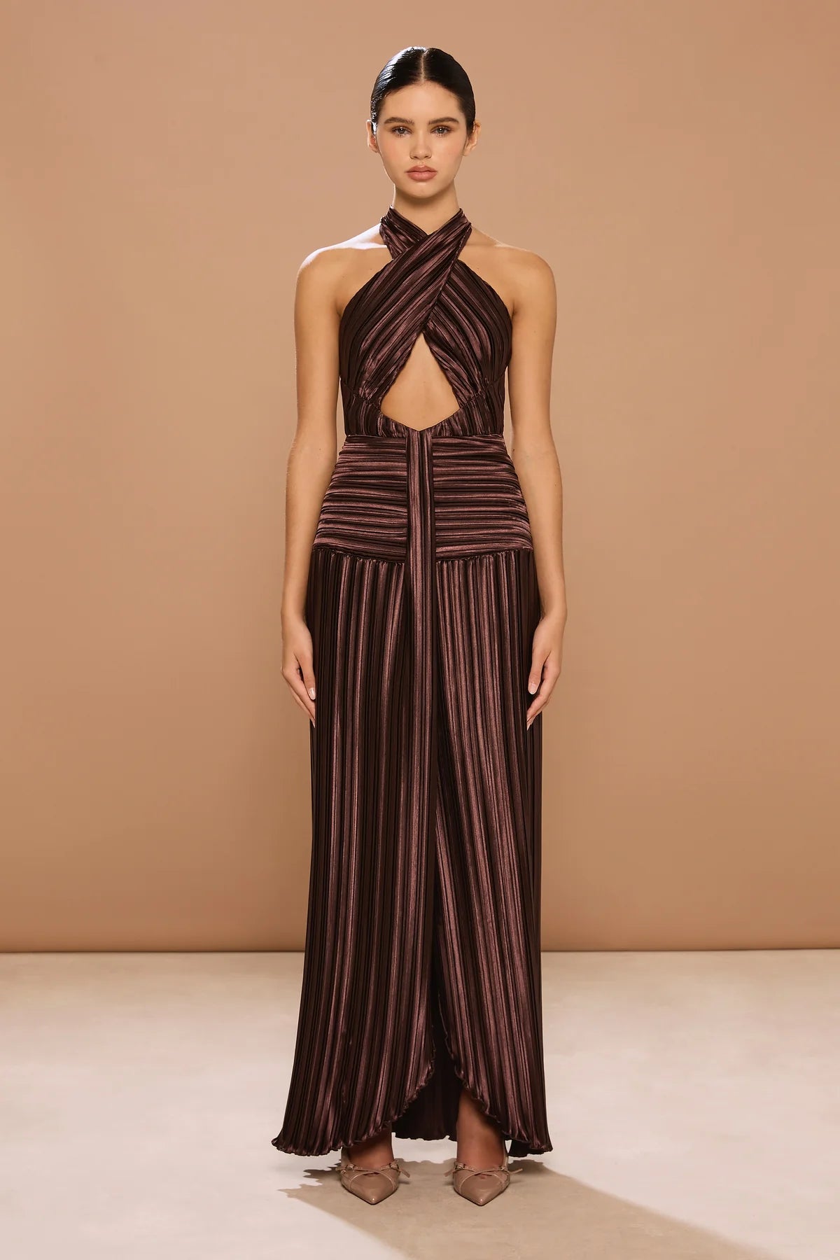 Ariana Plisse Dress - Chestnut