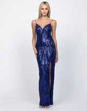 Rowie Plunge Neckline Gown - Navy