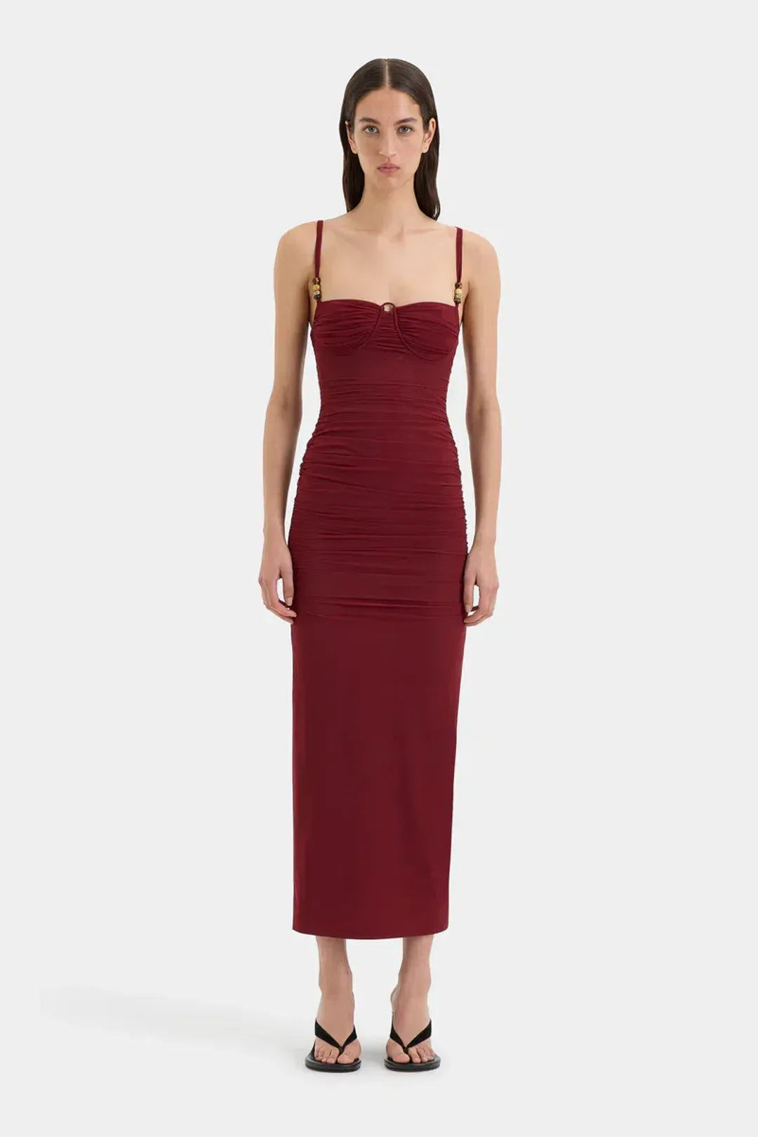 Jacques Beaded Midi Dress - Red