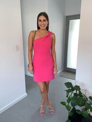 Tied Shoulder Mini Dress - Pink