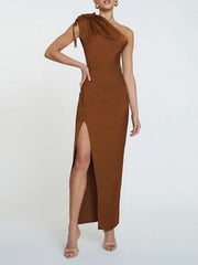 One Shoulder Jasmine Dress - Brown