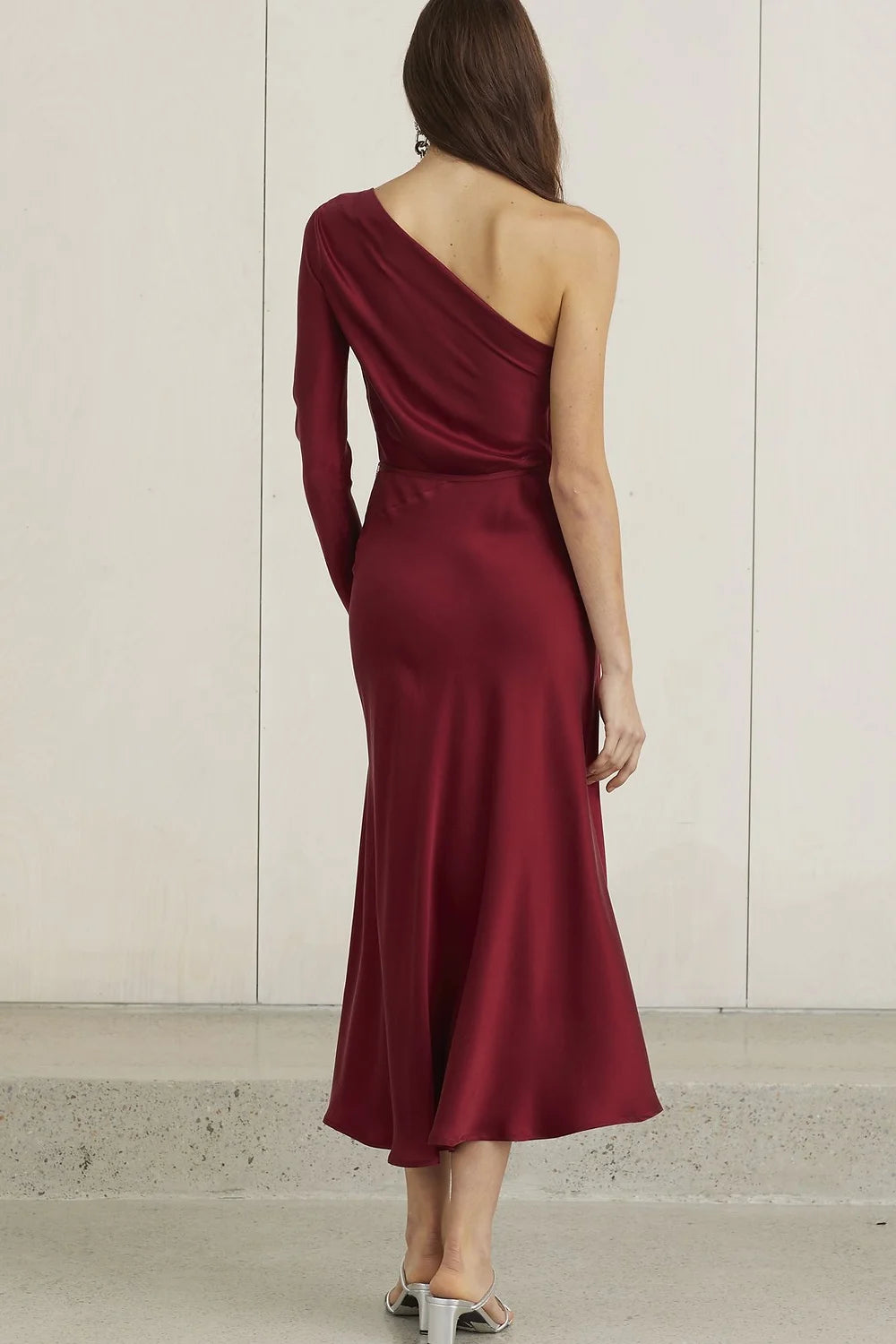 Classic One Shoulder Dress - Burgundy