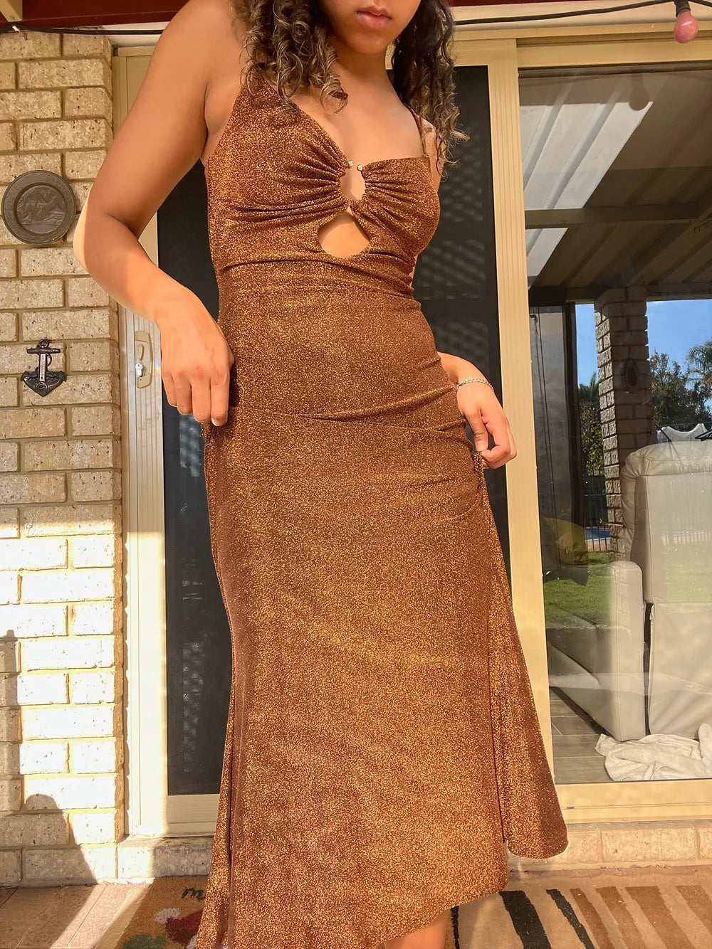Josette Midi Dress - Bronze Sparkle