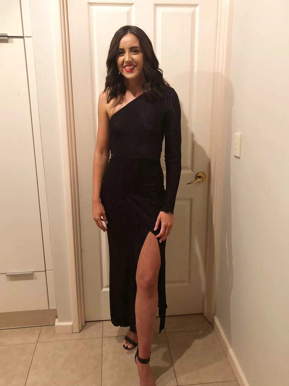 Kat Asymmetrical Midi Dress - Black